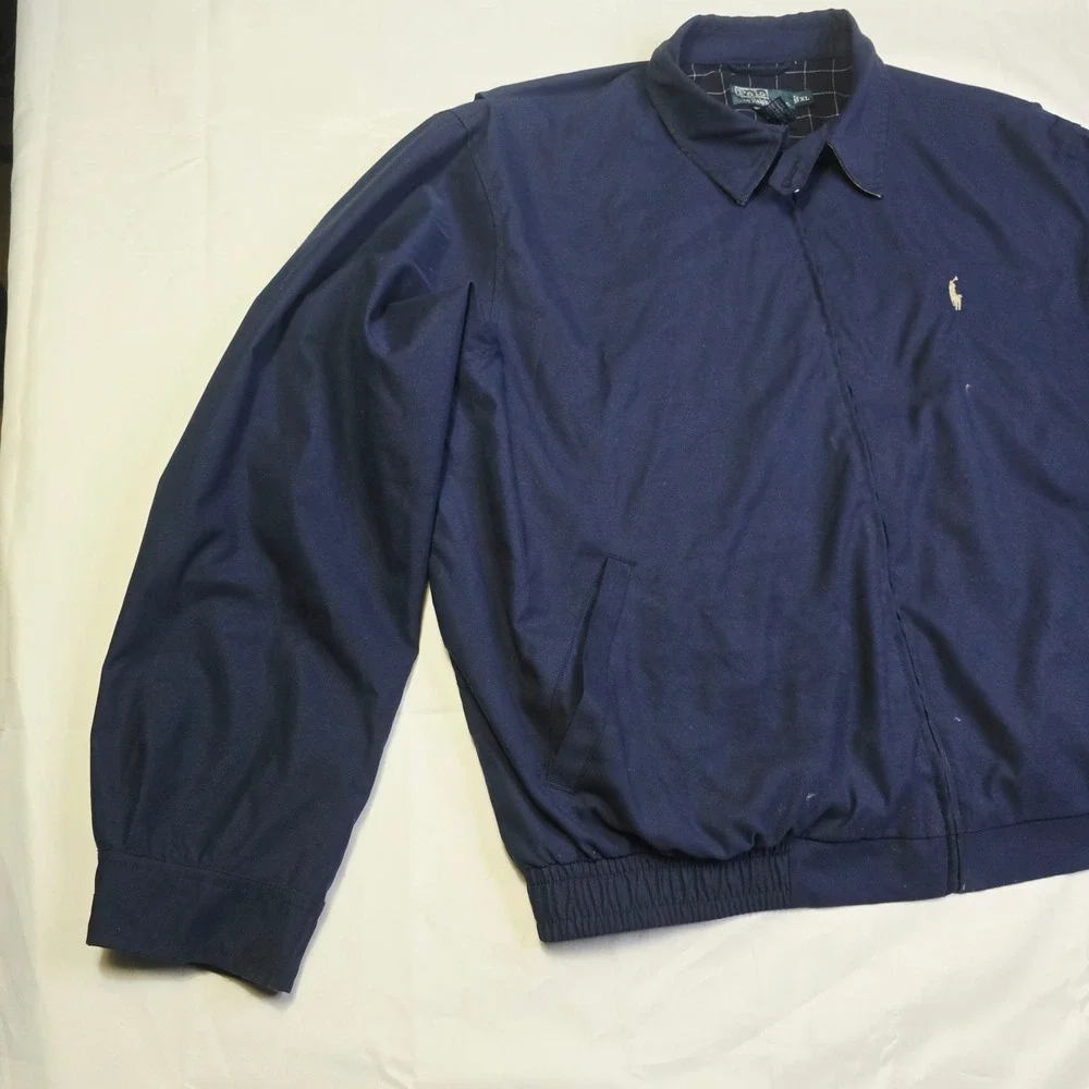 Polo Ralph Lauren Mens Harrington Jacket XL Navy Blue Zip Up Windbreaker Pony T4